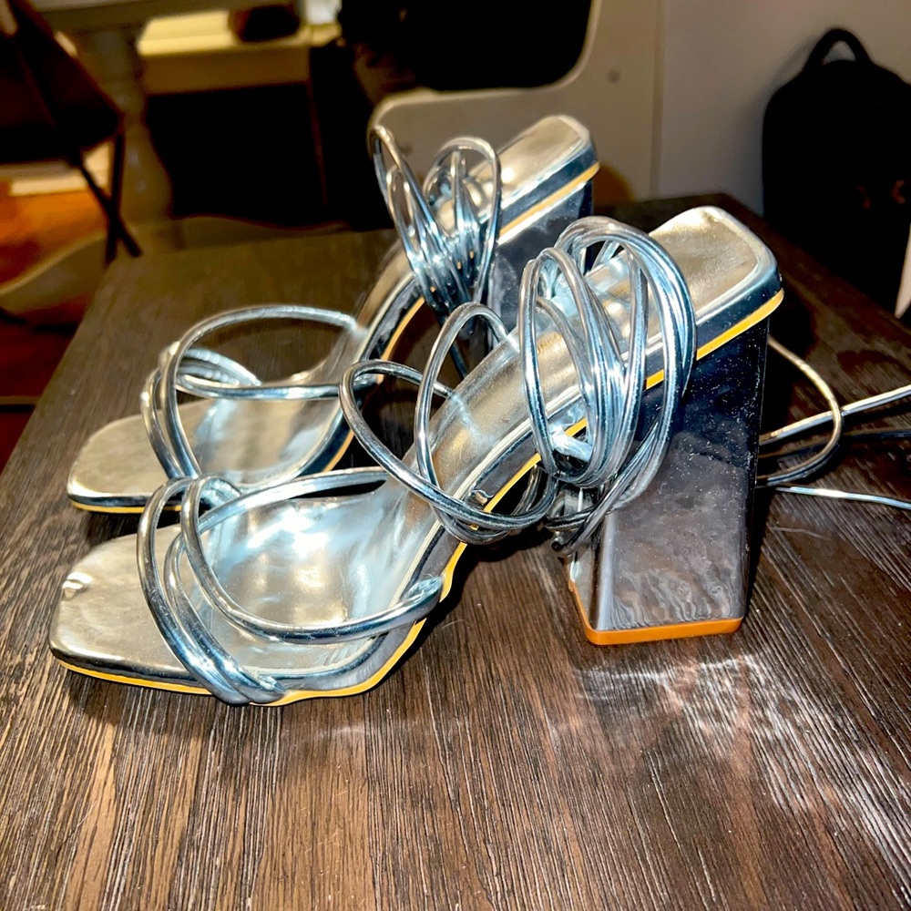Metallic Square Toe Heels NWB